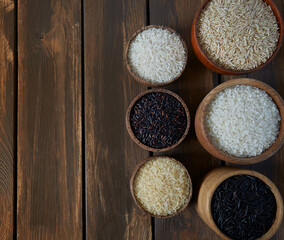 rice assortment in a box on wooden surface