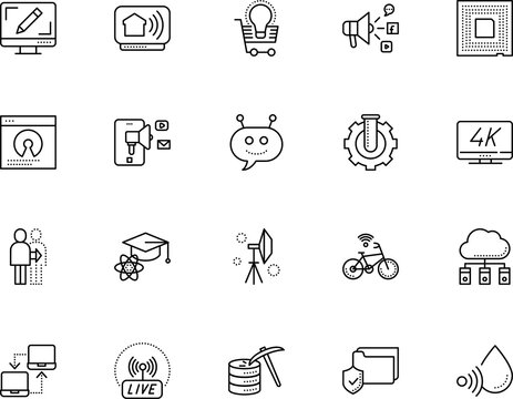 technology vector icon set such as: photography, free, camera, pictogram, book, access, location, education, sensor, assistant, cloning, license, colored, character, share, chemistry, process, cap