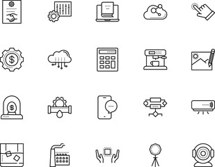 technology vector icon set such as: productivity, bank, incubators, programming, photography, home, agreement, screen, payment, arrow, portrait, manager, alcohol, business incubator, calculation