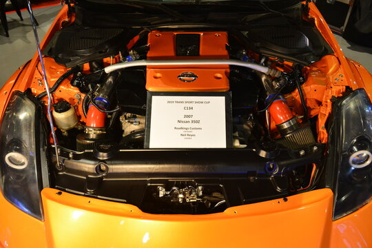 Nissan 350z motor engine at 25th Trans Sport Show in Pasay, Philippines