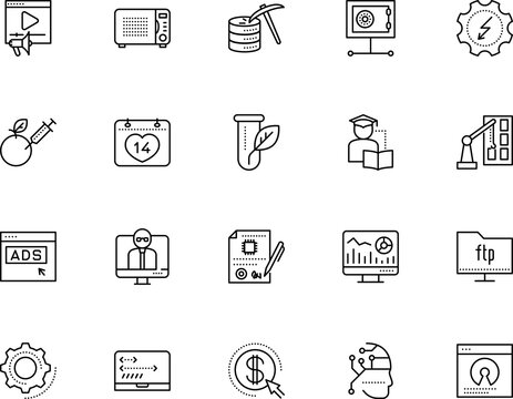technology vector icon set such as: architecture, script, genetically, event, chain, insurance, agreement, date, safe, construction, protocol, stream, machinery, ftp, vault, office, teacher, needle