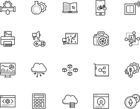 technology vector icon set such as: light, div, infrastructure, bike icon, study, photographer, optimization, white, commerce, sanitary, flash, home, system, photography, graph, board, game, student