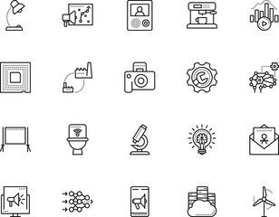 technology vector icon set such as: turbine, mockup, chemistry, secured, diagram, commerce, microprocessor, search, data science, photo, living, manager, smart toilet, cup, stand, intercom, appliance