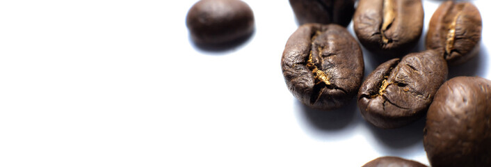 Coffee beans on white background. Close up photo.