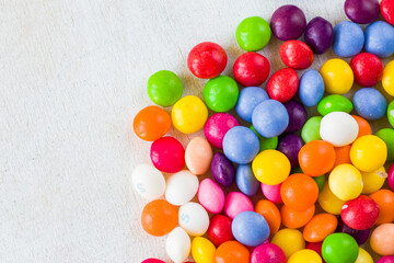 Skittles candy on the table, colorful sweet candy