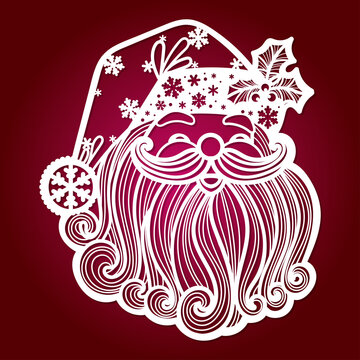 recommend clip art: Template for laser cutting. Head of smiling Santa Claus. Christmas decoration. Vector