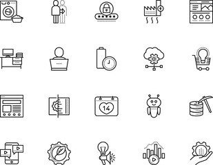 technology vector icon set such as: clear, health, strategy, bitrate, entry, commerce, preferences, mechanism, freelance, mechanics, robot, renewable, live, process, maintenance, content, time
