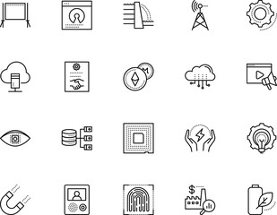 technology vector icon set such as: scan, mockup, presentation, collaboration, intercom, doorbell, shape, bank, banner, conceptual, license, hydro, microprocessor, round, risk, development, negative