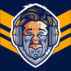 Head cyborg gamer esport logo