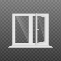 White glass window 3d mockup, realistic vector illustration isolated transparent
