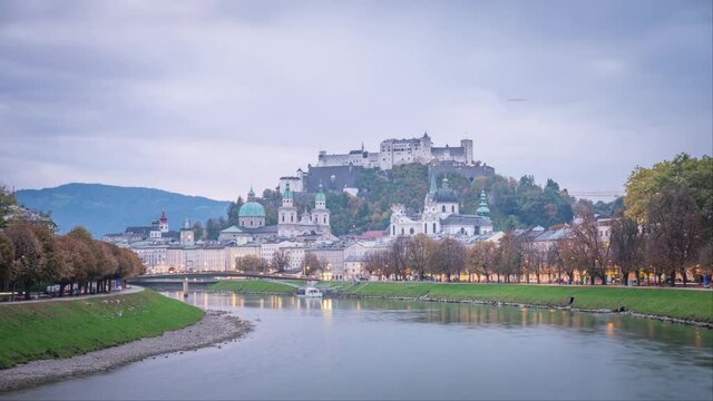 Night to Day time-lapse of Salzburg Historic town center, Austria