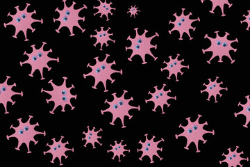 Coronavirus, covid-19 with funny eyes on a dark background.