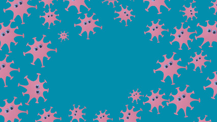 Coronovirus, covid-19 with funny eyes on a blue light background. Free space