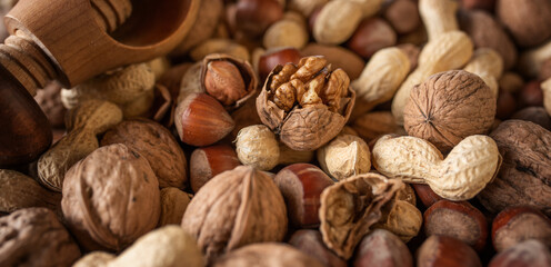 Background with mixed nuts
Horizontal background with mixed nuts at christmas time. Healthy snack...