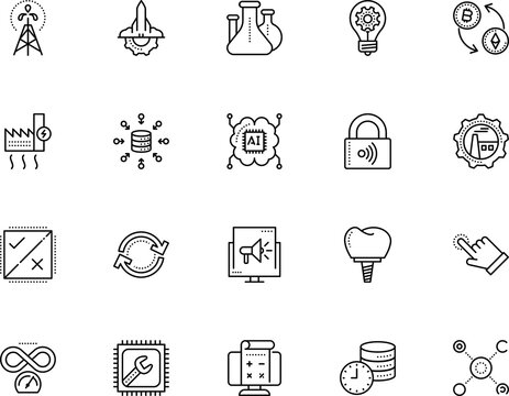 technology vector icon set such as: ship, human, simple, generation, cpu, lined, diagram, golden, startup, artificial intelligence, discovery, money, clock, success, rotate, scientific, security