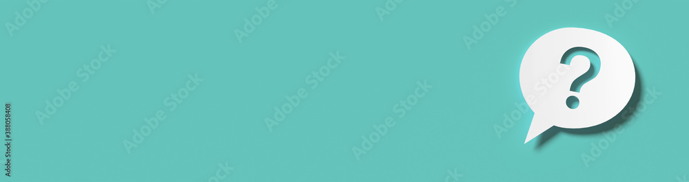 Poster question mark in front of a red color wall background. business support concept - 3d rendering.