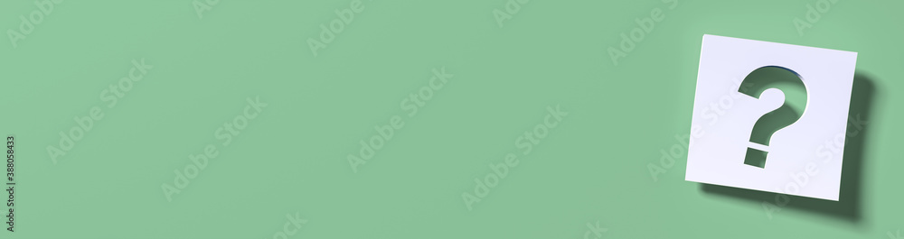 Aufkleber question mark in front of a red color wall background. business support concept - 3d rendering.