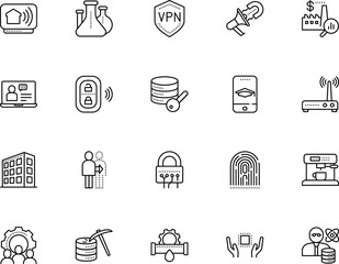 technology vector icon set such as: breakfast, reality, learning, encrypted, molecule, location, storage, production, cybercrime, wheel, success, screencast, tutorial, urban, silhouette, future
