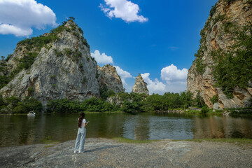 Fototapeta na wymiar Khao Ngu Stone Park in Ratchaburi, Thailand also call Snake Mountain. beautiful stone mountain in Ratchaburi.