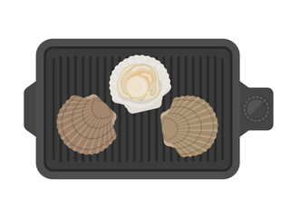 ホットプレートで焼くホタテ貝のイラスト