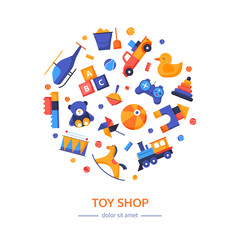 Toy shop - vector flat design style banner