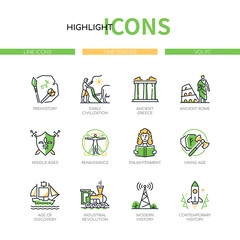 Fototapeta premium Time periods - line design style icons set