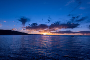 sunset over the titicaca lake