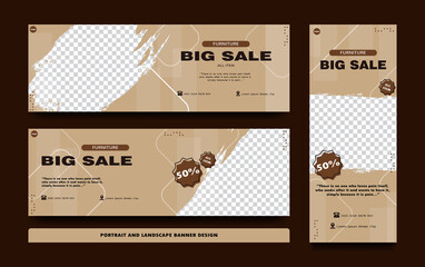 Set banner templates for furniture with brown color