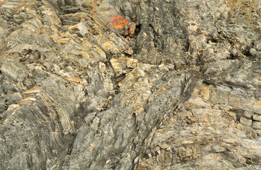 Faulting and fracturing zone in sedimentary rock. Highly deformation.