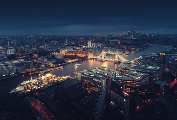 Fototapeta na wymiar London aerial view with Tower Bridge, UK