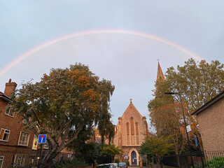 rainbow over church