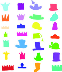 Set of different types of hats and crowns
