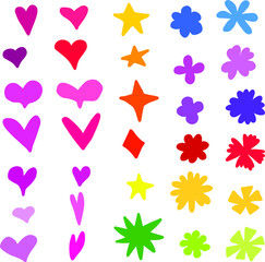 Set of different types of stars, hearts and crowns