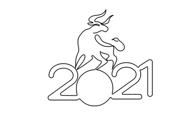 Bull Continuous one line drawing. Chinese New Year 2021
