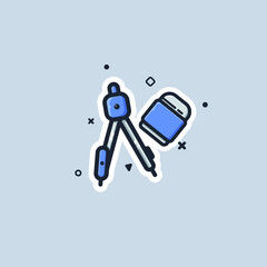 Ruler compass and eraser cartoon vector icon illustration.