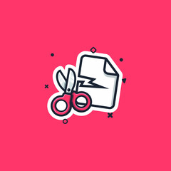 Paper cut by scissors cartoon vector icon illustration.