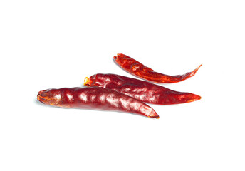 Image isolated cayenne or red dried chili pepper or jalapeno dry as a condiment for cookingon white background giving it a spicy flavor.