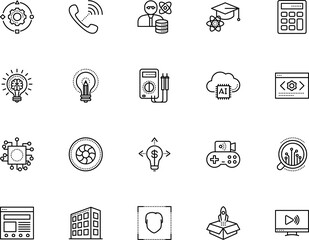 technology vector icon set such as: texture, abstract, download, hardware, stroke, gear, technician, indication, info, stream, multimeter, interface, cap, discovery, facial, instrument, spanner, talk