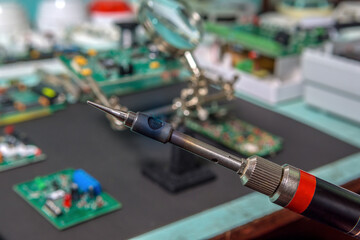 Repair of electronic devices in the workshop. Recycling of electronic waste.