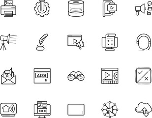 technology vector icon set such as: server, general, speak, youtube, template, contemporary, mockup, commerce, paint, pictogram, biotechnology, flashlight, print, compress, industrial, laboratory