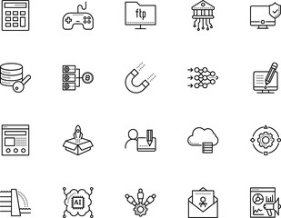 technology vector icon set such as: machine learning perceptron algorithm, database, economy, procedure, keyboard, mail, man, water, isometric, school, computer training, controller, cartoon