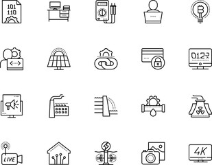 technology vector icon set such as: front, view, room, pipe, advertising, character, volt, test, round, inspiration, current, bank, watt, wave, young, play, flash, smoke, www, meter, freelancer