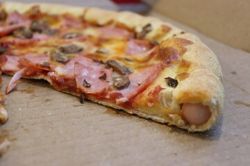 unique hot dog pipe in tasty pizza