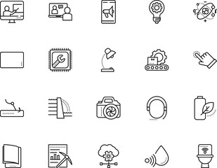 technology vector icon set such as: growth, microphone, lavatory, sms, proton, sync, identity, gauge, touchscreen, crime, wireless, battery, headset, sensor, maintenance, tech, secret, screwdriver