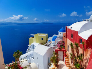 View to the sea from Oia village of Santorini island in Greece