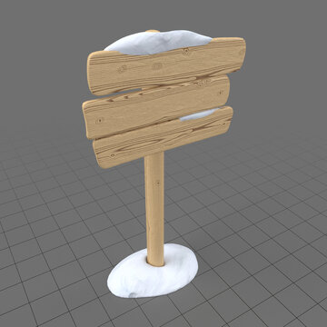 Snowy wooden signboard
