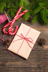 New Year and Christmas gifts under a tree. Winter holidays concept.