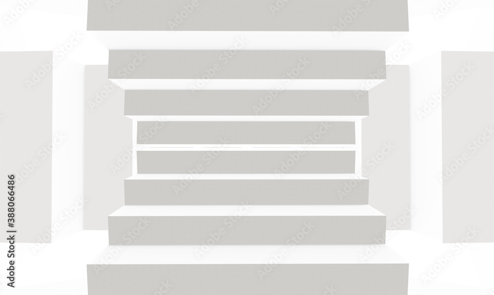 Poster 3d rendering. moden abstract gray lone cube bar stairs wall background.