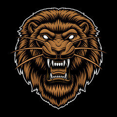 A colorful vector illustration of a lion head, isolated on dark background. © Harry Kasyanov