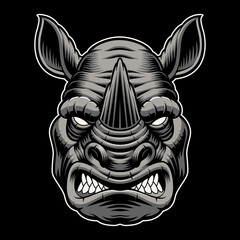 A colorful vector illustration of a rhinoceros head, isolated on dark background.